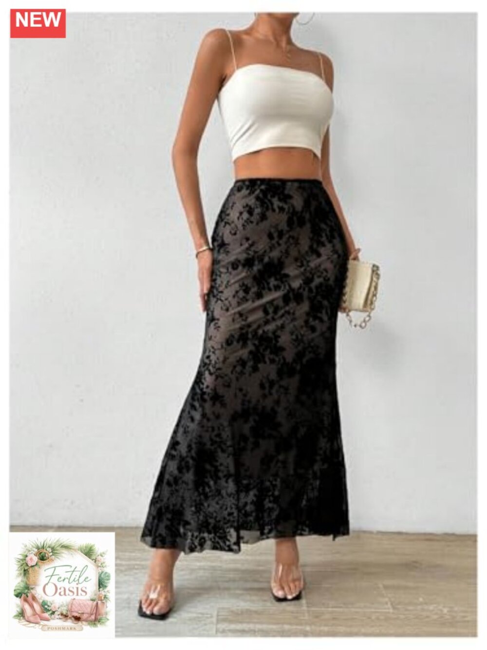 Women's Gothic Pencil Maxi Skirt Y2K Rave Floral Velvet Fishtail High Waist - Picture 6 of 6